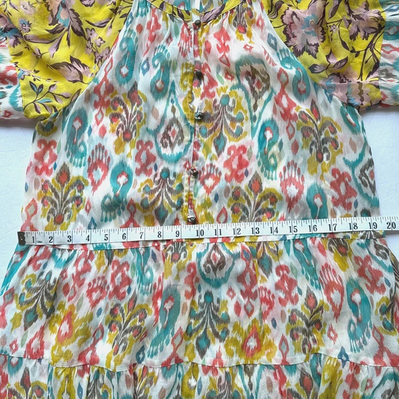 Anthropologie Maureen Babydoll Tunic Blouse Sheer Multicolor Floral Paisley M - Picture 15 of 16